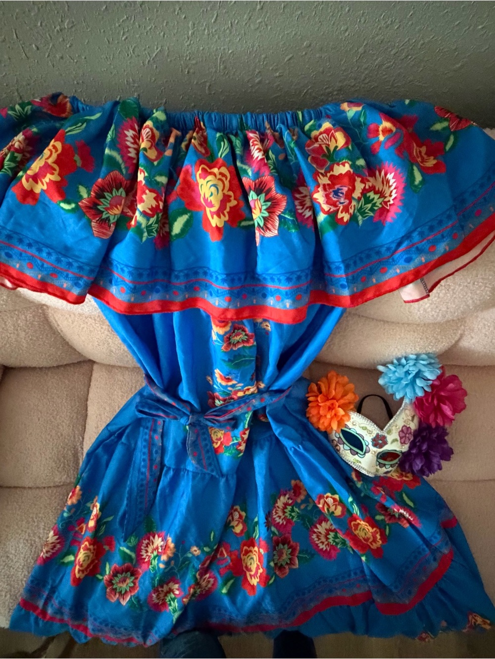 Bright Blue Floral Women's Face Mask with Colorful Print